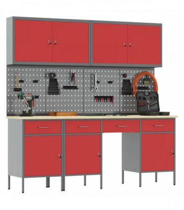 vidaXL Work Cabinet with Drawer 10 pcs Red Engineered Wood and Steel