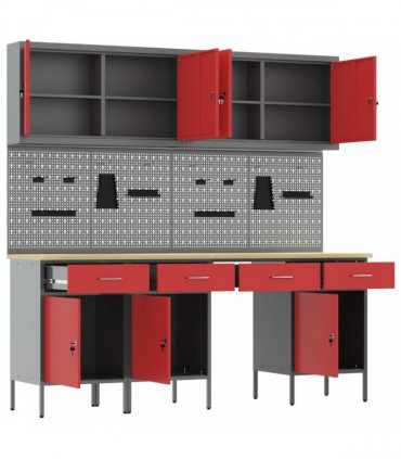 vidaXL Work Cabinet with Drawer 10 pcs Red Engineered Wood and Steel