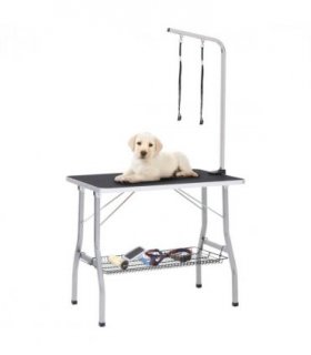 vidaXL Adjustable Dog Grooming Table with 2 Loops and Basket