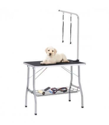 vidaXL Adjustable Dog Grooming Table with 2 Loops and Basket