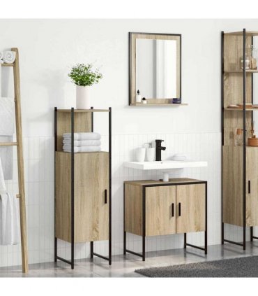 vidaXL Bathroom Furniture Set with Shelf 3 pcs Brown Engineered wood