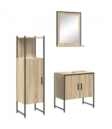vidaXL Bathroom Furniture Set with Shelf 3 pcs Brown Engineered wood