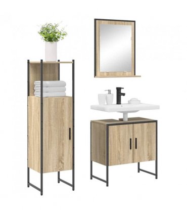vidaXL Bathroom Furniture Set with Shelf 3 pcs Brown Engineered wood