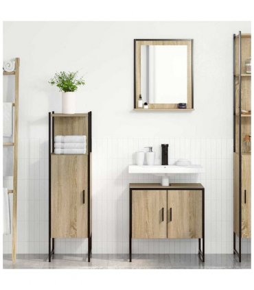 vidaXL Bathroom Furniture Set with Shelf 3 pcs Brown Engineered wood