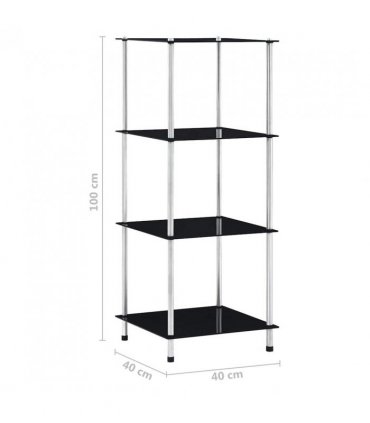 vidaXL Shelf | Black | Tempered glass, stainless steel frame | 40x40x100 cm
