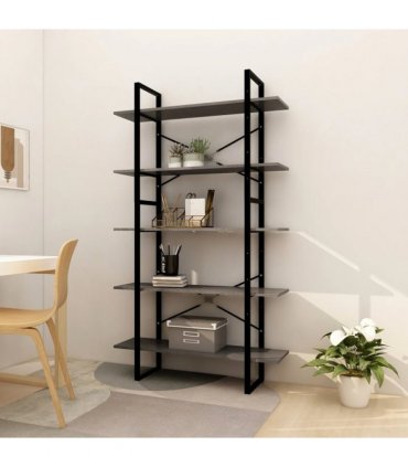vidaXL 5-Tier Book Cabinet Grey 100x30x175 cm Pinewood