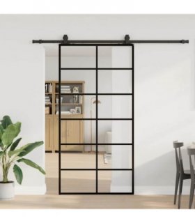 vidaXL Sliding Door with Hardware Set Black 102x205 cm ESG Glass