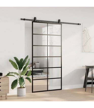 vidaXL Sliding Door with Hardware Set Black 102x205 cm ESG Glass