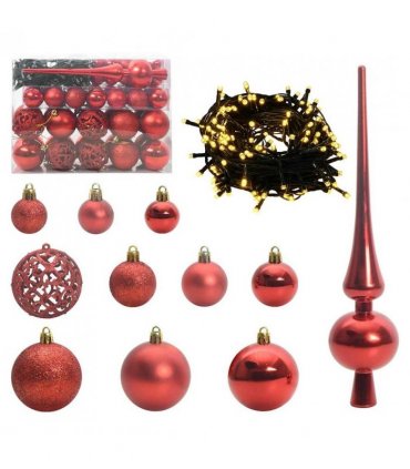 vidaXL Christmas Bauble Set with 150 LEDs 61 pcs Red Plastic