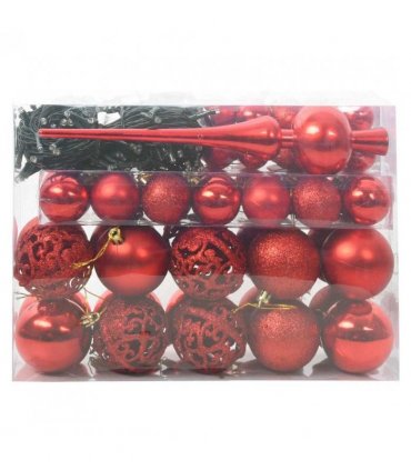 vidaXL Christmas Bauble Set with 150 LEDs 61 pcs Red Plastic