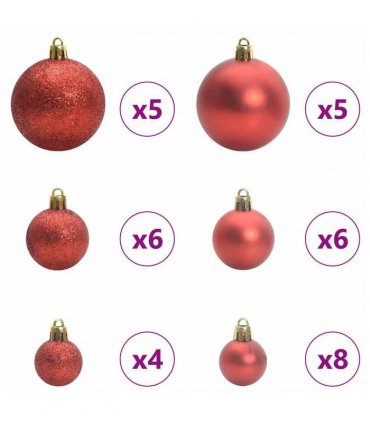 vidaXL Christmas Bauble Set with 150 LEDs 61 pcs Red Plastic