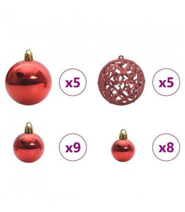 vidaXL Christmas Bauble Set with 150 LEDs 61 pcs Red Plastic