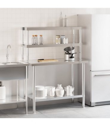vidaXL Kitchen Work Table with Overshelf 110x55x150 cm Stainless Steel