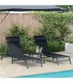 vidaXL Sunloungers 2-person 3 pcs Black and Anthracite Steel