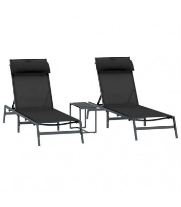 vidaXL Sunloungers 2-person 3 pcs Black and Anthracite Steel