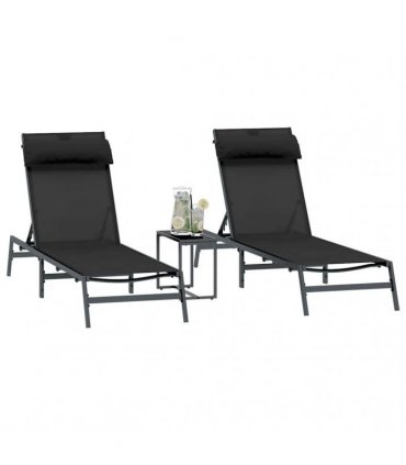 vidaXL Sunloungers 2-person 3 pcs Black and Anthracite Steel