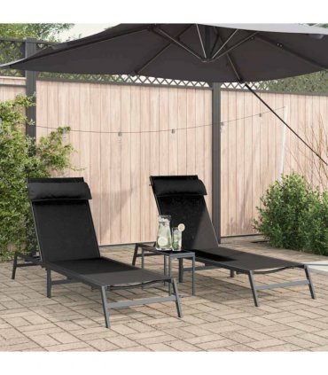 vidaXL Sunloungers 2-person 3 pcs Black and Anthracite Steel