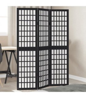 vidaXL Room Divider 3 Panels Black Solid Wood Paulownia