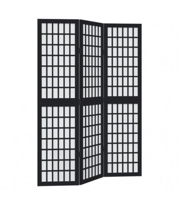 vidaXL Room Divider 3 Panels Black Solid Wood Paulownia