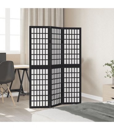 vidaXL Room Divider 3 Panels Black Solid Wood Paulownia