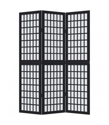 vidaXL Room Divider 3 Panels Black Solid Wood Paulownia