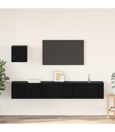 vidaXL TV Cabinet Set Wall-mounted 4 pcs Black Oak Engineered Wood