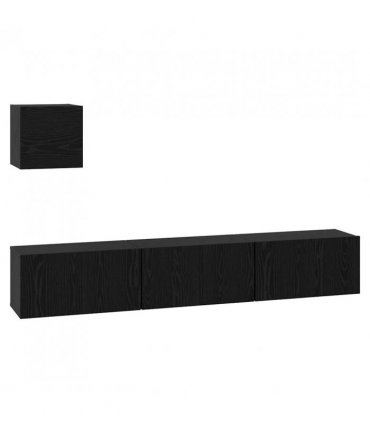 vidaXL TV Cabinet Set Wall-mounted 4 pcs Black Oak Engineered Wood