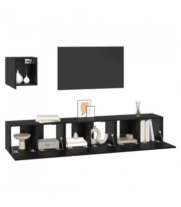 vidaXL TV Cabinet Set Wall-mounted 4 pcs Black Oak Engineered Wood