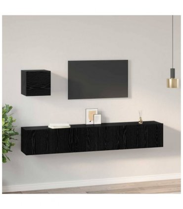 vidaXL TV Cabinet Set Wall-mounted 4 pcs Black Oak Engineered Wood
