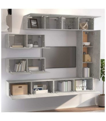 vidaXL TV Cabinet Set | 7 Piece | Concrete Grey | Engineered Wood | Wall Mounted