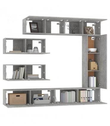 vidaXL TV Cabinet Set | 7 Piece | Concrete Grey | Engineered Wood | Wall Mounted