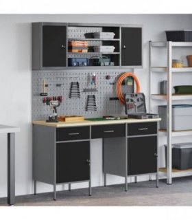 vidaXL Work Cabinet with Drawer 10 pcs Black Engineered Wood and Steel