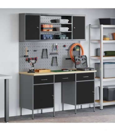 vidaXL Work Cabinet with Drawer 10 pcs Black Engineered Wood and Steel