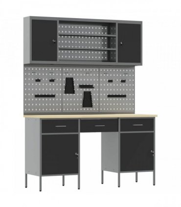 vidaXL Work Cabinet with Drawer 10 pcs Black Engineered Wood and Steel
