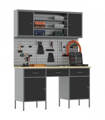 vidaXL Work Cabinet with Drawer 10 pcs Black Engineered Wood and Steel