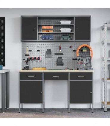 vidaXL Work Cabinet with Drawer 10 pcs Black Engineered Wood and Steel