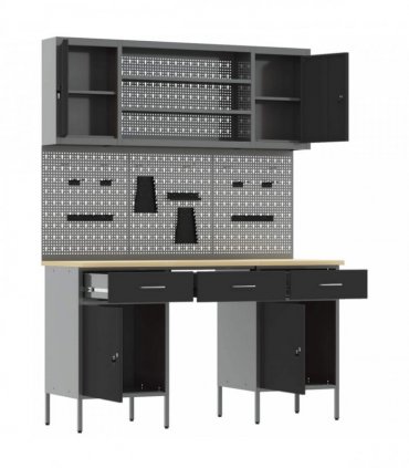 vidaXL Work Cabinet with Drawer 10 pcs Black Engineered Wood and Steel