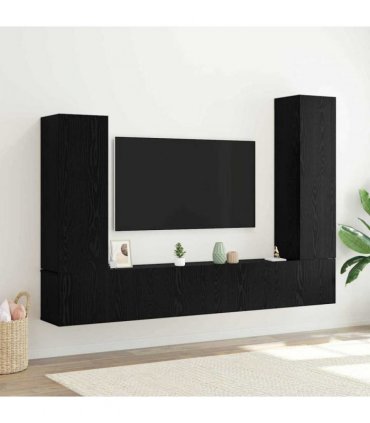 vidaXL TV Cabinet Set Wall-mounted 4 pcs Black Oak Engineered Wood