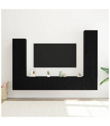 vidaXL TV Cabinet Set Wall-mounted 4 pcs Black Oak Engineered Wood