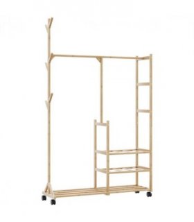 vidaXL Clothes Rack | Natural Bamboo | Bamboo | 100x38x175.5 cm |  Rollable
