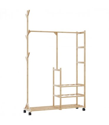 vidaXL Clothes Rack | Natural Bamboo | Bamboo | 100x38x175.5 cm |  Rollable
