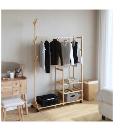 vidaXL Clothes Rack | Natural Bamboo | Bamboo | 100x38x175.5 cm |  Rollable