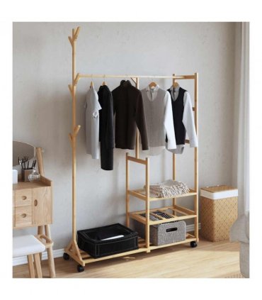 vidaXL Clothes Rack | Natural Bamboo | Bamboo | 100x38x175.5 cm |  Rollable