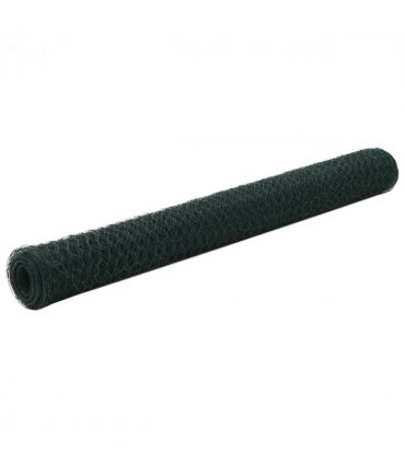 vidaXL Chicken Wire Fence Steel with PVC Coating 25x1.2 m Green