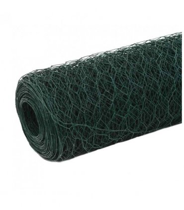 vidaXL Chicken Wire Fence Steel with PVC Coating 25x1.2 m Green
