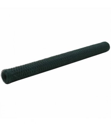 vidaXL Chicken Wire Fence Steel with PVC Coating 25x1.5 m Green