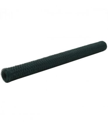 vidaXL Chicken Wire Fence Steel with PVC Coating 25x1.5 m Green