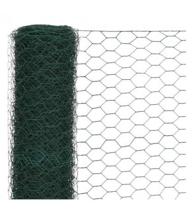 vidaXL Chicken Wire Fence Steel with PVC Coating 25x1.5 m Green
