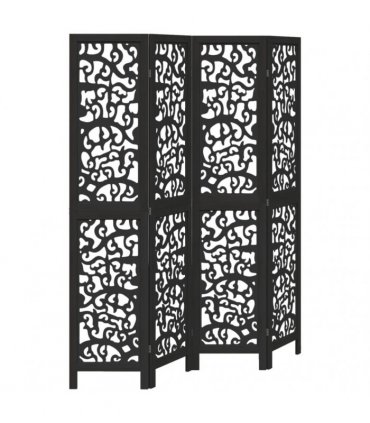 vidaXL Room Divider 4 Panels Black Solid Wood Paulownia