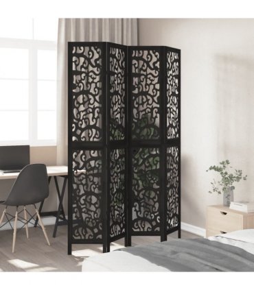 vidaXL Room Divider 4 Panels Black Solid Wood Paulownia